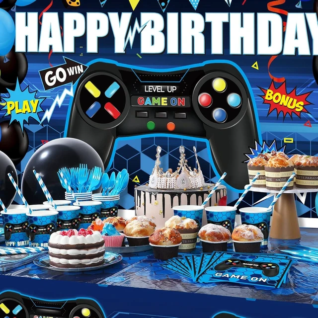 Alt view image 12 of 14 - Tatuo 152 Pieces Video Game Birthday Party Supplies Gamer Party Table Cover Happy Birthday Backdrop Banner Tableware Balloons Sets for Boys Men Theme Party Decoration