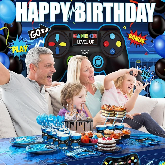 Alt view image 10 of 14 - Tatuo 152 Pieces Video Game Birthday Party Supplies Gamer Party Table Cover Happy Birthday Backdrop Banner Tableware Balloons Sets for Boys Men Theme Party Decoration