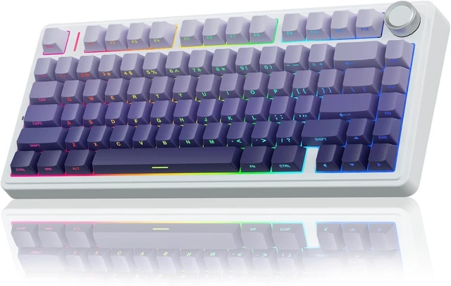Alt view image 8 of 14 - AULA F75 Pro Wireless Mechanical Keyboard,75% Hot Swappable Custom Keyboard,RGB Backlit,Pre-lubed Linear Switches,Side Printed PBT Keycaps Mechanical Gaming Keyboards,Gradient Purple