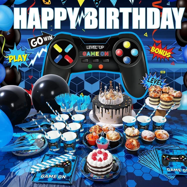 Alt view image 13 of 14 - Tatuo 152 Pieces Video Game Birthday Party Supplies Gamer Party Table Cover Happy Birthday Backdrop Banner Tableware Balloons Sets for Boys Men Theme Party Decoration