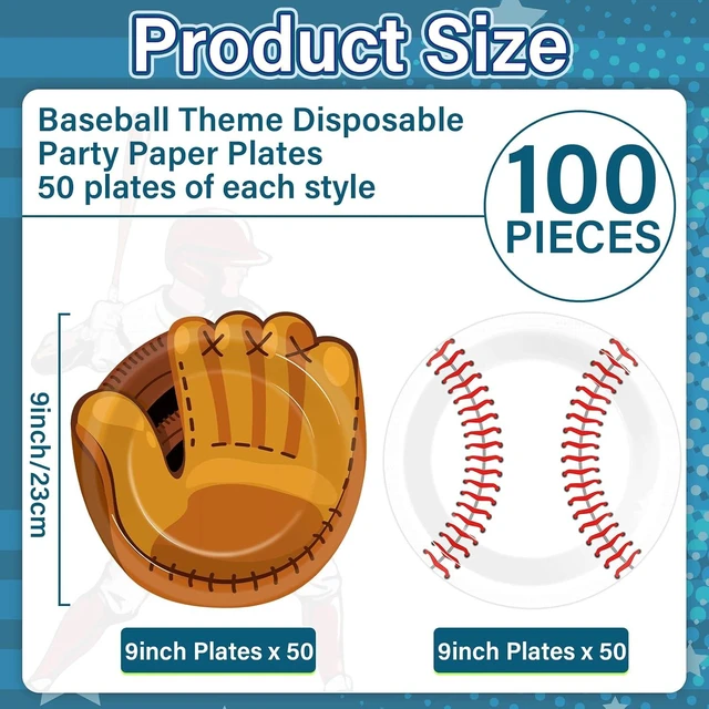 Alt view image 9 of 14 - Justforjoyful 100Pcs Baseball Plates Baseball Party Supplies 9inch Sports Themed Birthday Party Plates Disposable Baseball Dinner Dessert Paper Plates for Baseball Birthday Gamed Day Party Decorations