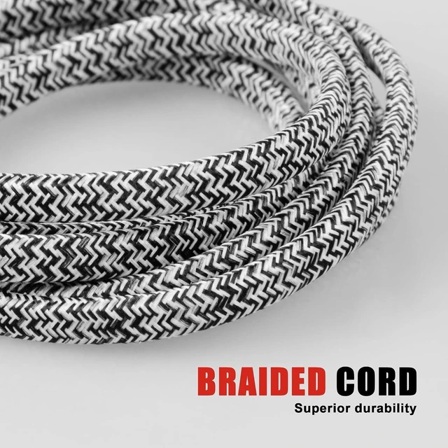 Alt view image 13 of 14 - 2 Pack Extension Cord 15 Ft,3 Outlet Braided Cable,16 Gauge Wire SPT-2, Multiple Outlets Tamper Guard,Outlet Saver,3 Polarized Outlets with Safety Cap Protection for Home Office, Black/White