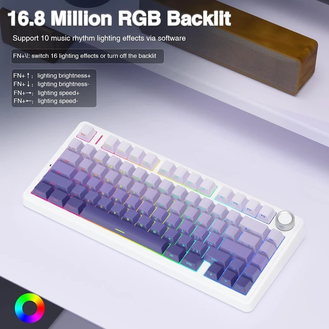 Alt view image 13 of 14 - AULA F75 Pro Wireless Mechanical Keyboard,75% Hot Swappable Custom Keyboard,RGB Backlit,Pre-lubed Linear Switches,Side Printed PBT Keycaps Mechanical Gaming Keyboards,Gradient Purple