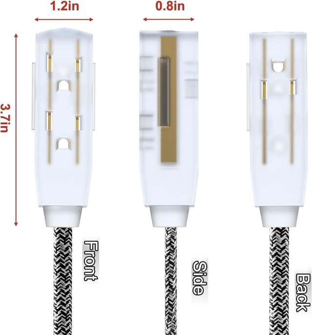 Alt view image 10 of 14 - 2 Pack Extension Cord 15 Ft,3 Outlet Braided Cable,16 Gauge Wire SPT-2, Multiple Outlets Tamper Guard,Outlet Saver,3 Polarized Outlets with Safety Cap Protection for Home Office, Black/White