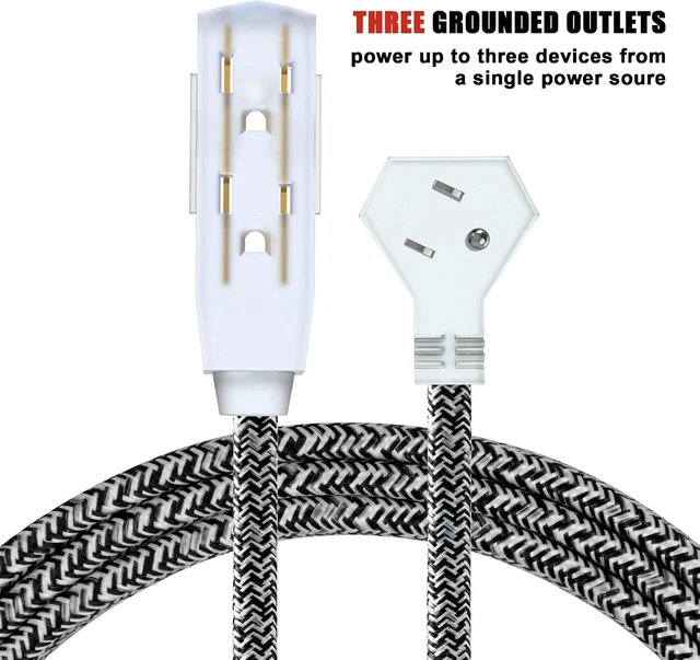 Alt view image 9 of 14 - 2 Pack Extension Cord 15 Ft,3 Outlet Braided Cable,16 Gauge Wire SPT-2, Multiple Outlets Tamper Guard,Outlet Saver,3 Polarized Outlets with Safety Cap Protection for Home Office, Black/White
