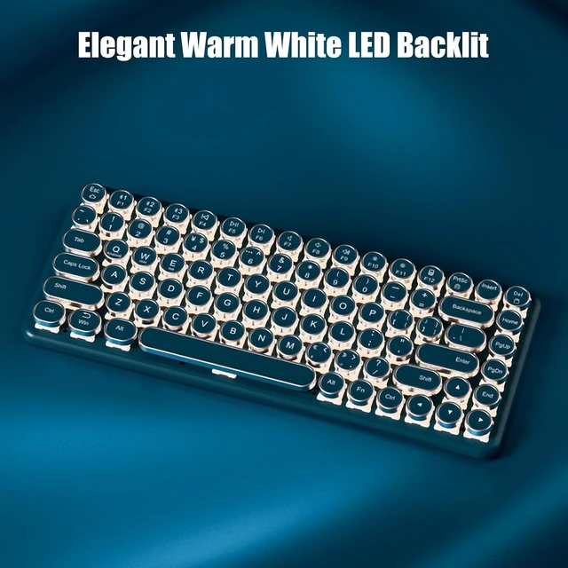 Alt view image 12 of 14 - Typewriter Keyboard Wireless 2.4GHz/Bluetooth/USB-C Wired Mechanical Gaming Keyboard Warm White LED Backlit 84-Key NKRO Hot Swappable Green Switches Retro Round Keycaps for Multi-Device