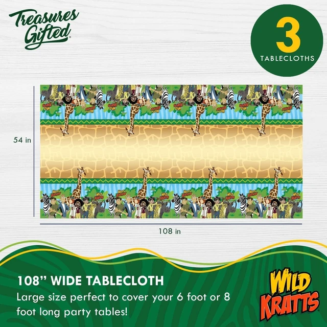 Alt view image 8 of 12 - Treasures Gifted Officially Licensed Wild Kratts Birthday Party Supplies - Pack of 3 Tablecloth 54 x 108 Inches - Wild Kratts Party Decorations - Disposable Plastic Happy Birthday Tablecloth