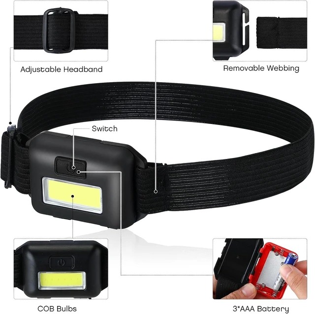 Alt view image 9 of 14 - Macarrie 24 LED Headlamp Flashlight, Cob Head Light with 3 Modes, Waterproof Headlamp for Adults and Kids, 72 AAA Batteries for Outdoor Night Survival Camping Running, 4 Colors