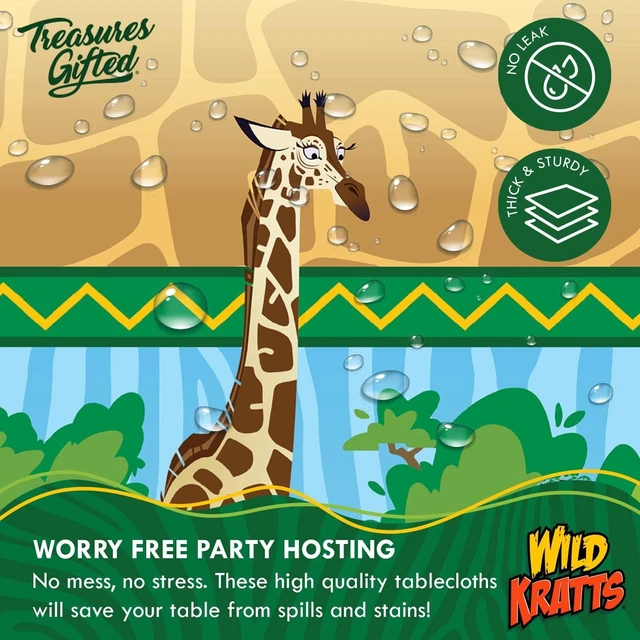 Alt view image 9 of 12 - Treasures Gifted Officially Licensed Wild Kratts Birthday Party Supplies - Pack of 3 Tablecloth 54 x 108 Inches - Wild Kratts Party Decorations - Disposable Plastic Happy Birthday Tablecloth