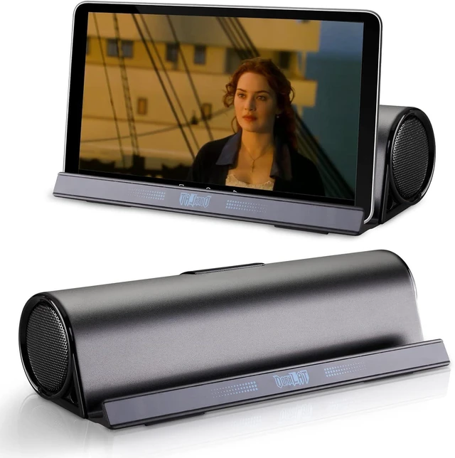 Alt view image 8 of 14 - DORNLAT Wireless Bluetooth Speakers, Portable Phone Tablet Stand Holder Speaker, Dual Drivers Stereo Dock Speaker for iPad, Phone, Outdoor, Travel, Home Party (Black)