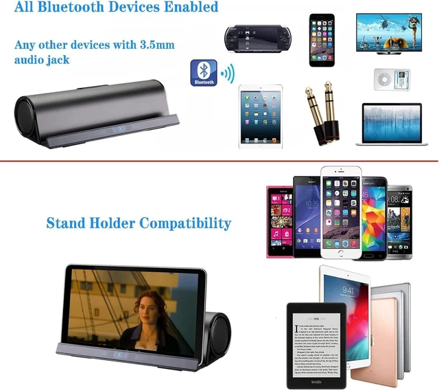 Alt view image 10 of 14 - DORNLAT Wireless Bluetooth Speakers, Portable Phone Tablet Stand Holder Speaker, Dual Drivers Stereo Dock Speaker for iPad, Phone, Outdoor, Travel, Home Party (Black)