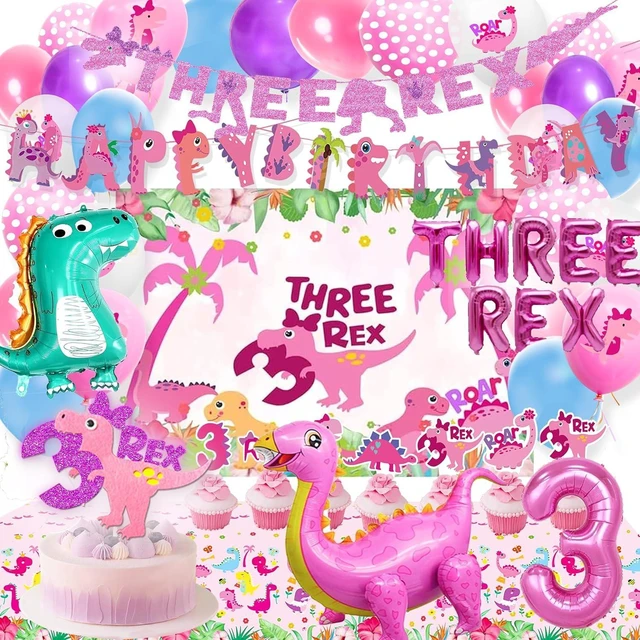 Alt view image 5 of 8 - Dino Rex Three Girls Birthday Party Decorations, Pink Dinosaur Supplies