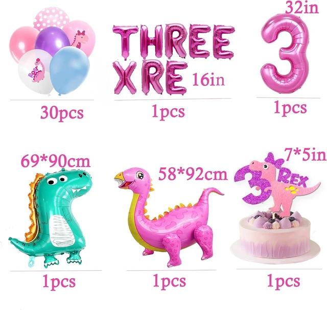 Alt view image 6 of 8 - Dino Rex Three Girls Birthday Party Decorations, Pink Dinosaur Supplies