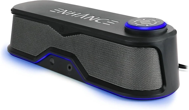 Alt view image 8 of 14 - ENHANCE SB1 Computer Speakers High Excursion Soundbar - USB Powered Computer Sound Bar, Under Monitor Speaker with 10W Peak, LED Volume Control Knob, Headset Pass Through, Gaming Soundbar for PC