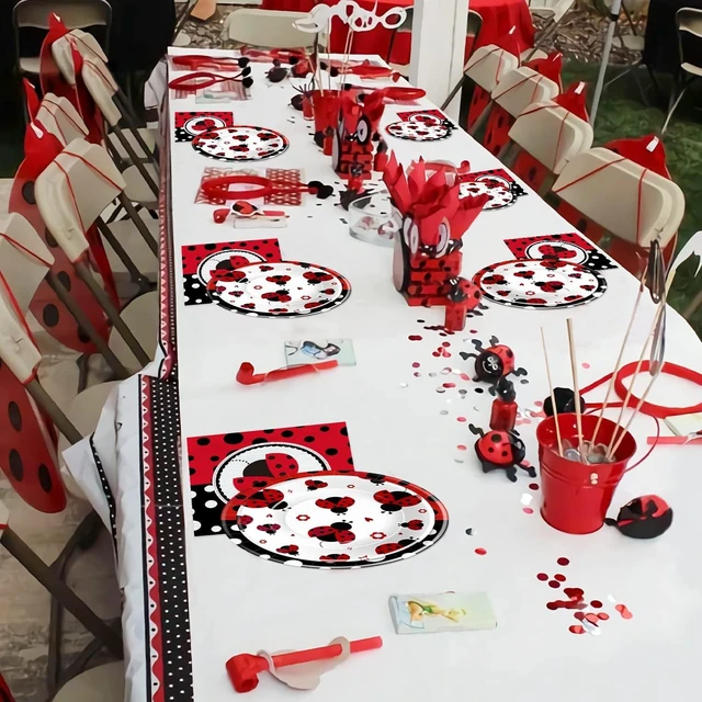 Alt view image 12 of 12 - Xigejob Ladybug Birthday Party Decorations Tableware, Ladybug Party Supplies Girl for Birthday Baby Shower, Paper Plate, Cup, Napkin, Tablecloth, Disposable Cutlery, Straw, Serves 24