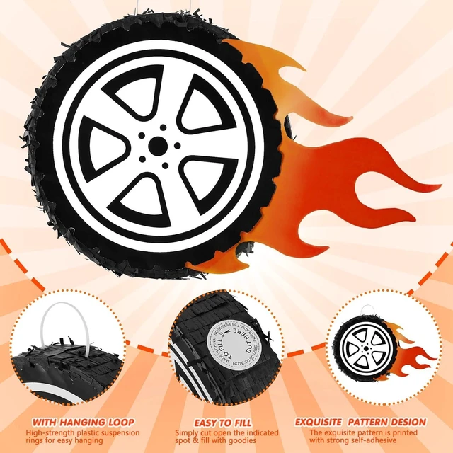 Alt view image 8 of 8 - Car Wheel Pinata Race Car Birthday Party Supplies 12.9 Inch Car Theme Party Decorations for Baby Shower, Bridal Shower, Race Car Theme Party