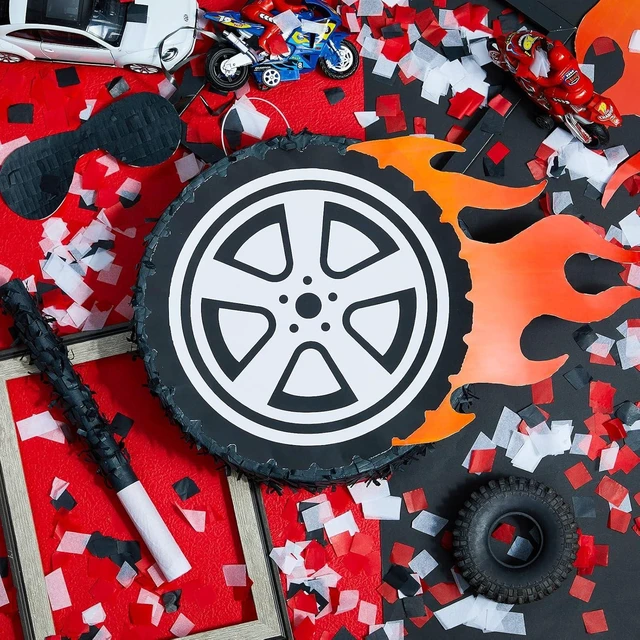 Alt view image 7 of 8 - Car Wheel Pinata Race Car Birthday Party Supplies 12.9 Inch Car Theme Party Decorations for Baby Shower, Bridal Shower, Race Car Theme Party
