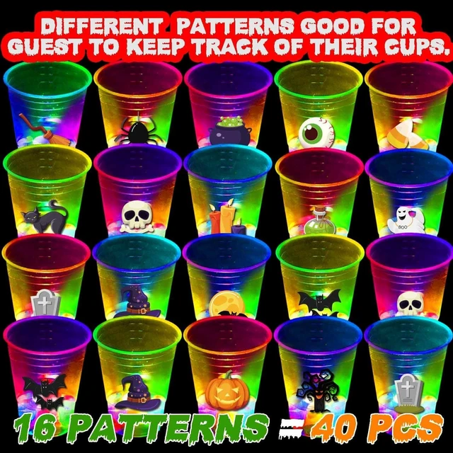 Alt view image 13 of 14 - mishunyus 40 Pcs Glow in The Dark Halloween Party Cups - Pumpkin Bat Ghost Theme, Plastic Drinkware for Adults Party Supplies