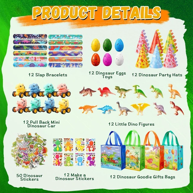 Alt view image 9 of 12 - Vanblue 134Pcs Dinosaur Party Favors Dinosaur Birthday Party Decorations Goodie Bags Stuffers Fillers for Kids Birthday, Themed Party Supplies Classroom Rewards Gifts for Boys