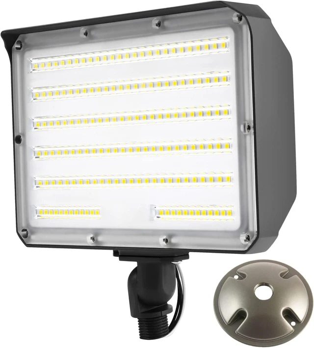 Alt view image 6 of 10 - Dusk to Dawn Outdoor 100W LED Flood Light with Knuckle (Plate Included), 14000LM 1000W Equiv., 100-277V 5000K,ETL Commercial LED Floodlight Fixture, Outdoor Security Lighting for Landscape,Parking Lot