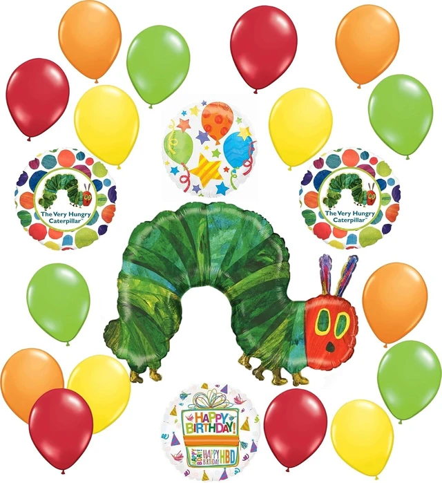 Alt view image 7 of 12 - Betallic Very Hungry Birthday Catepillar Party Supplies 21 pc Foil and Latex Balloon Bouquet Decorations