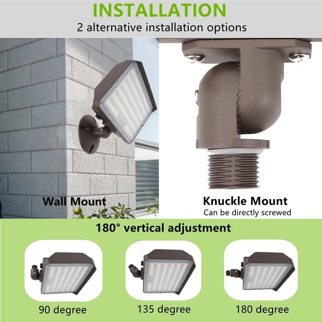 Alt view image 9 of 10 - Dusk to Dawn Outdoor 100W LED Flood Light with Knuckle (Plate Included), 14000LM 1000W Equiv., 100-277V 5000K,ETL Commercial LED Floodlight Fixture, Outdoor Security Lighting for Landscape,Parking Lot