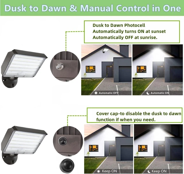 Alt view image 8 of 10 - Dusk to Dawn Outdoor 100W LED Flood Light with Knuckle (Plate Included), 14000LM 1000W Equiv., 100-277V 5000K,ETL Commercial LED Floodlight Fixture, Outdoor Security Lighting for Landscape,Parking Lot