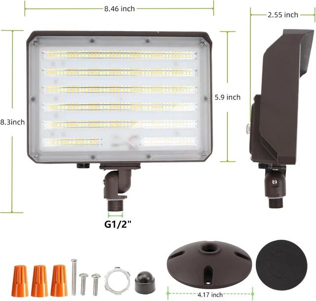 Alt view image 10 of 10 - Dusk to Dawn Outdoor 100W LED Flood Light with Knuckle (Plate Included), 14000LM 1000W Equiv., 100-277V 5000K,ETL Commercial LED Floodlight Fixture, Outdoor Security Lighting for Landscape,Parking Lot