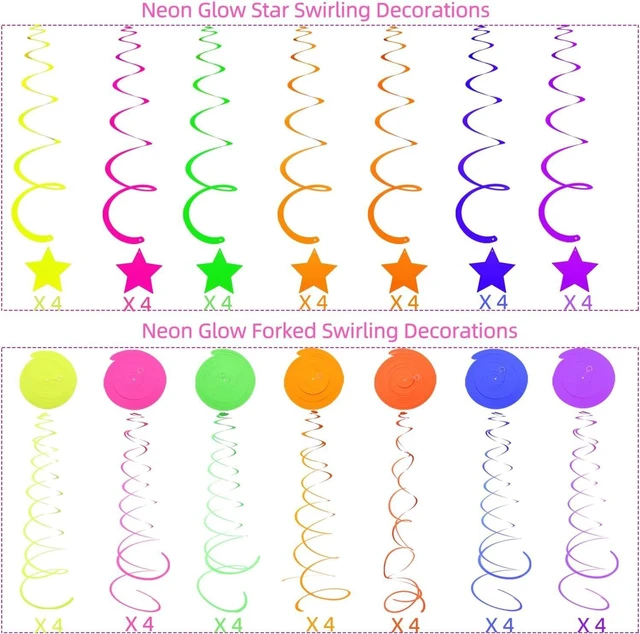Alt view image 12 of 14 - 56 Pieces UV Hanging Swirls Decorations Paper Neon Streamer for Ceiling Star Neon Garlands Black Light Neon Decorations for Dark Glow Party Supplies and Decorations Birthday Neon Party Favors