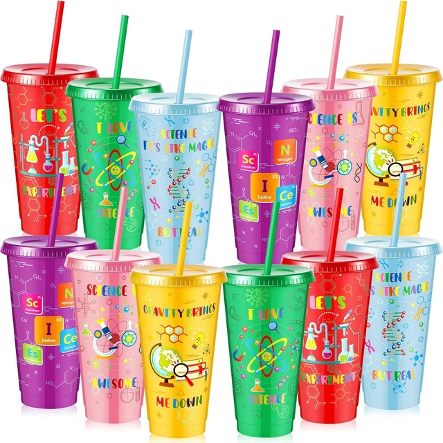 Alt view image 7 of 12 - Uiifan 12 Pcs Science Party Cups Favors 24 oz Plastic Tumbler with Lid and Straw Reusable for Boys Kids Science Birthday Party Supplies Decorations