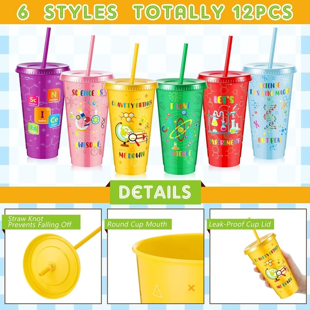 Alt view image 9 of 12 - Uiifan 12 Pcs Science Party Cups Favors 24 oz Plastic Tumbler with Lid and Straw Reusable for Boys Kids Science Birthday Party Supplies Decorations
