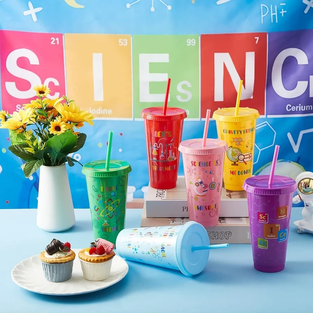 Alt view image 10 of 12 - Uiifan 12 Pcs Science Party Cups Favors 24 oz Plastic Tumbler with Lid and Straw Reusable for Boys Kids Science Birthday Party Supplies Decorations
