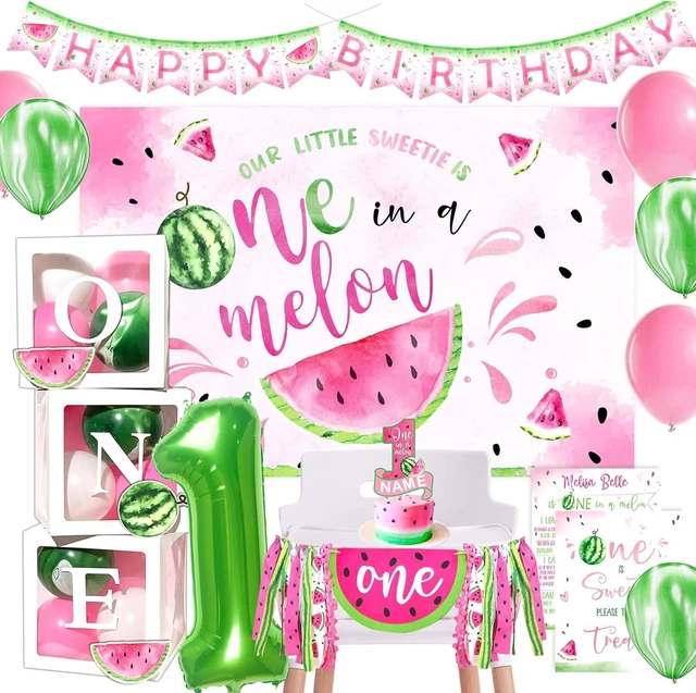 Alt view image 7 of 12 - One in A Melon Party Decorations, Watermelon First Birthday Party Supplies, One in a Melon Backdrop High Chair Banner, Baby 1st Birthday Balloon Boxes