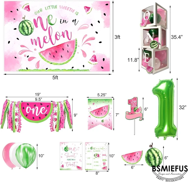 Alt view image 9 of 12 - One in A Melon Party Decorations, Watermelon First Birthday Party Supplies, One in a Melon Backdrop High Chair Banner, Baby 1st Birthday Balloon Boxes