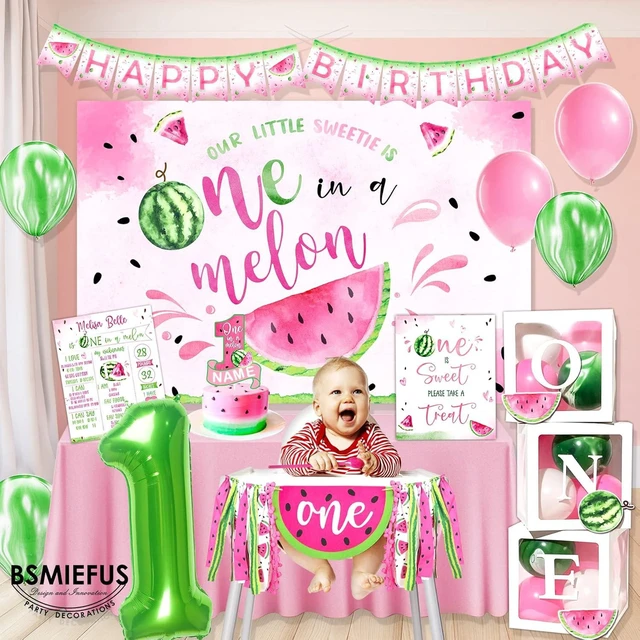 Alt view image 11 of 12 - One in A Melon Party Decorations, Watermelon First Birthday Party Supplies, One in a Melon Backdrop High Chair Banner, Baby 1st Birthday Balloon Boxes