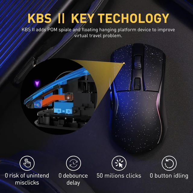 Alt view image 12 of 14 - DAREU A950 Wireless Gaming Mouse with RGB Charging Dock,88g Lightweight Programmable Tri-Mode Wireless Mouse Gaming, Up to 12K DPI,1000Hz,120Hrs Playtime with RGB Backlit, Great for PC, Mac