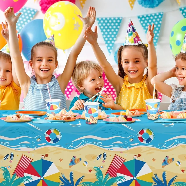 Alt view image 14 of 14 - Beach Theme Party Supplies, Summer Pool Pack Includes: Paper Dinner Plates, Dessert Plates, Luncheon Napkins, Cups and Tablecloth for Hawaiian Party Birthday Decorations, Serve 25