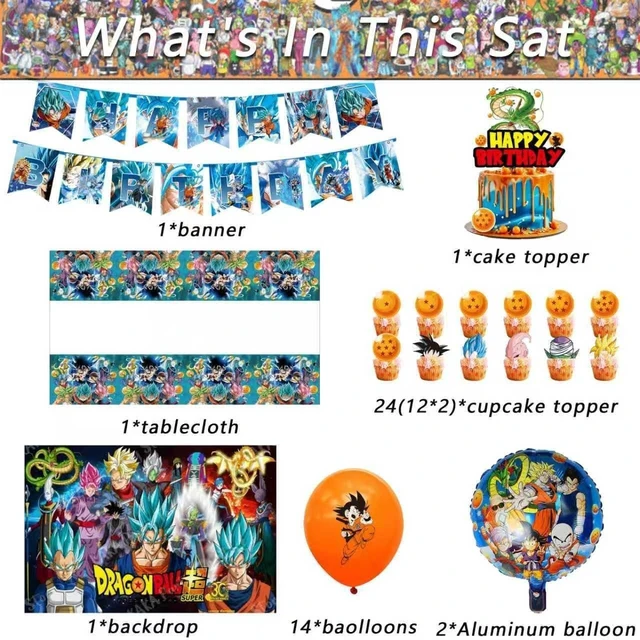 Alt view image 8 of 10 - 44PCS Dragon Ball Birthday Party Supplies: Banner, Cake Topper, Tablecloth, Backdrop, Cupcake Toppers, Balloons, Aluminum Balloons