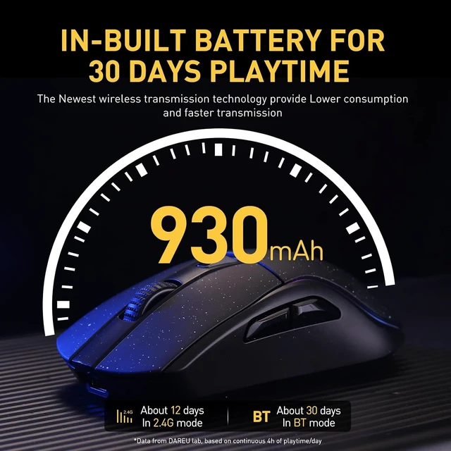Alt view image 14 of 14 - DAREU A950 Wireless Gaming Mouse with RGB Charging Dock,88g Lightweight Programmable Tri-Mode Wireless Mouse Gaming, Up to 12K DPI,1000Hz,120Hrs Playtime with RGB Backlit, Great for PC, Mac