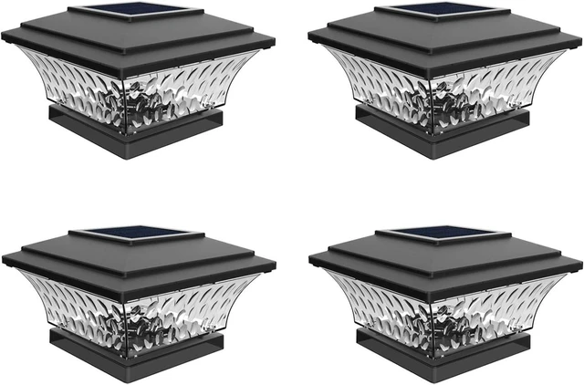 Alt view image 8 of 14 - HUYIENO Solar Post Cap Lights Outdoor LED Lighting Deck Fence Cap Light Two Light Modes Warm White/Bright White Suitable for 4x4 Wooden Posts Black 4PK