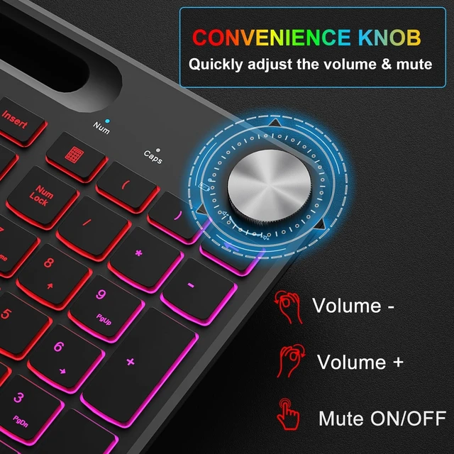 Alt view image 12 of 14 - BlueFinger Wireless Keyboard and Mouse Combo Backlit, 2.4G Rechargeable Ergonomic Gaming Keyboard with Wrist Rest, Phone Holder, Volume Knob, Silent Light Up Keyboard with Mouse for Computer Laptop