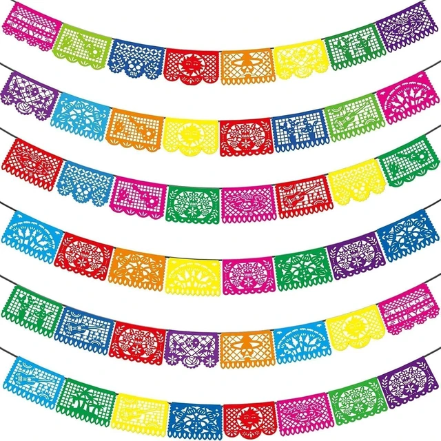 Alt view image 8 of 14 - Asoulin 6PCS Mexican Party Banners, Cinco De Mayo Decoration Fiesta Party Decoration, Mexican Themed Party Decor 5 De Mayo Banner Plastic Papel Picado, Mexico Birthday Party Supplies -12 Patterns/90FT