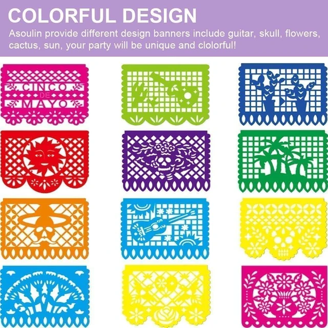 Alt view image 11 of 14 - Asoulin 6PCS Mexican Party Banners, Cinco De Mayo Decoration Fiesta Party Decoration, Mexican Themed Party Decor 5 De Mayo Banner Plastic Papel Picado, Mexico Birthday Party Supplies -12 Patterns/90FT