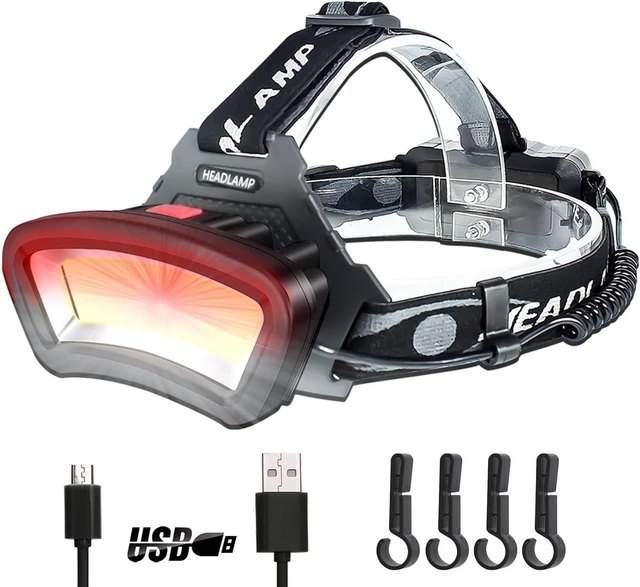 Alt view image 8 of 14 - DARKBEAM Hard hat Headlamp COB LED Floodlight with Red Light USB Rechargeable 2000 Lumen - Car Maintenance and Night Construction - Included Rechargeable Battery Last for 6-10 Hours