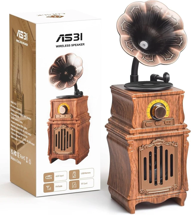 Alt view image 8 of 14 - FREEFISH Retro Bluetooth Speaker with FM Radio, Bass, Retro Radio 5.3 Wireless Speaker Vintage Radios Support USB/TF/AUX Player for Home Office Room Outdoor Party, Portable Rechargeable