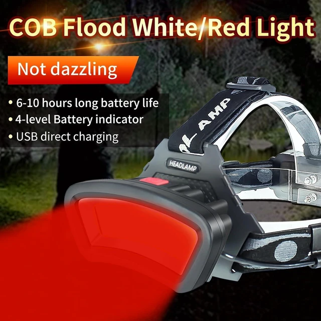 Alt view image 9 of 14 - DARKBEAM Hard hat Headlamp COB LED Floodlight with Red Light USB Rechargeable 2000 Lumen - Car Maintenance and Night Construction - Included Rechargeable Battery Last for 6-10 Hours