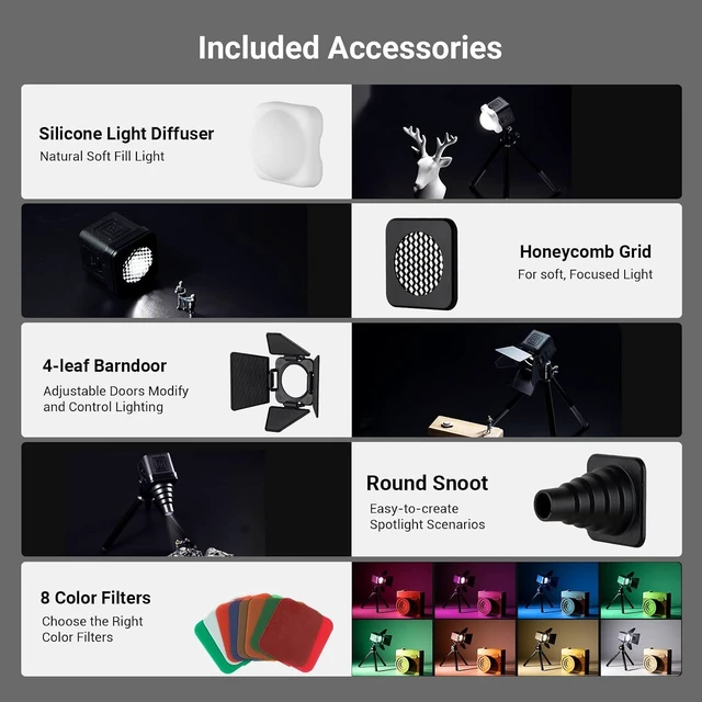 Alt view image 14 of 14 - SmallRig RM01 Mini LED Video Light Waterproof Portable Lighting Kit with 8 Color Filters, Barndoor, Diffuser, Dimmable Fill Light 5600K CRI95, Lume Cube Camera Light for Macro Photography, Stop Motion