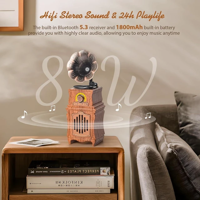 Alt view image 9 of 14 - FREEFISH Retro Bluetooth Speaker with FM Radio, Bass, Retro Radio 5.3 Wireless Speaker Vintage Radios Support USB/TF/AUX Player for Home Office Room Outdoor Party, Portable Rechargeable