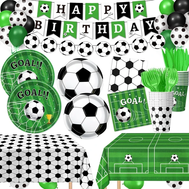 Alt view image 8 of 14 - 170 PCS Soccer Party Decorations, Soccer Birthday Party Decorations - Includes Plates, Napkins, Cups, Banner, Balloons, Tablecloth, Knives, Forks for Sports Soccer Theme Party Decorations, Serve 24