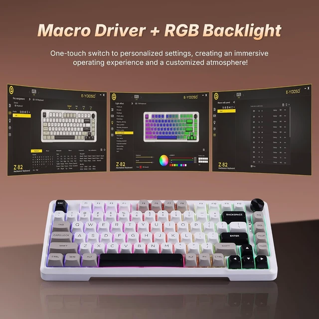 Alt view image 12 of 14 - E-YOOSO Z-82 Wireless Mechanical Keyboard, 75% Layout, Hot-Swap Wireless Gaming Keyboard, BT/2.4GHz/Type-C Triple Mode, RGB Backlit Gaming Keyboards, Compatible with Win/Mac (White&Gray&Black)